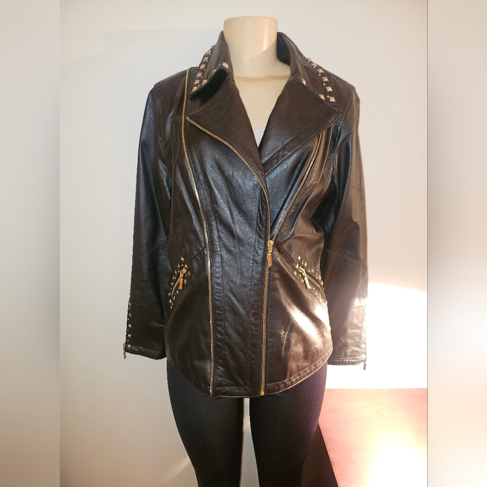 Like new Genuine Leather studded moto jacket Sz small